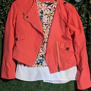 Coral faux suede moto jacket